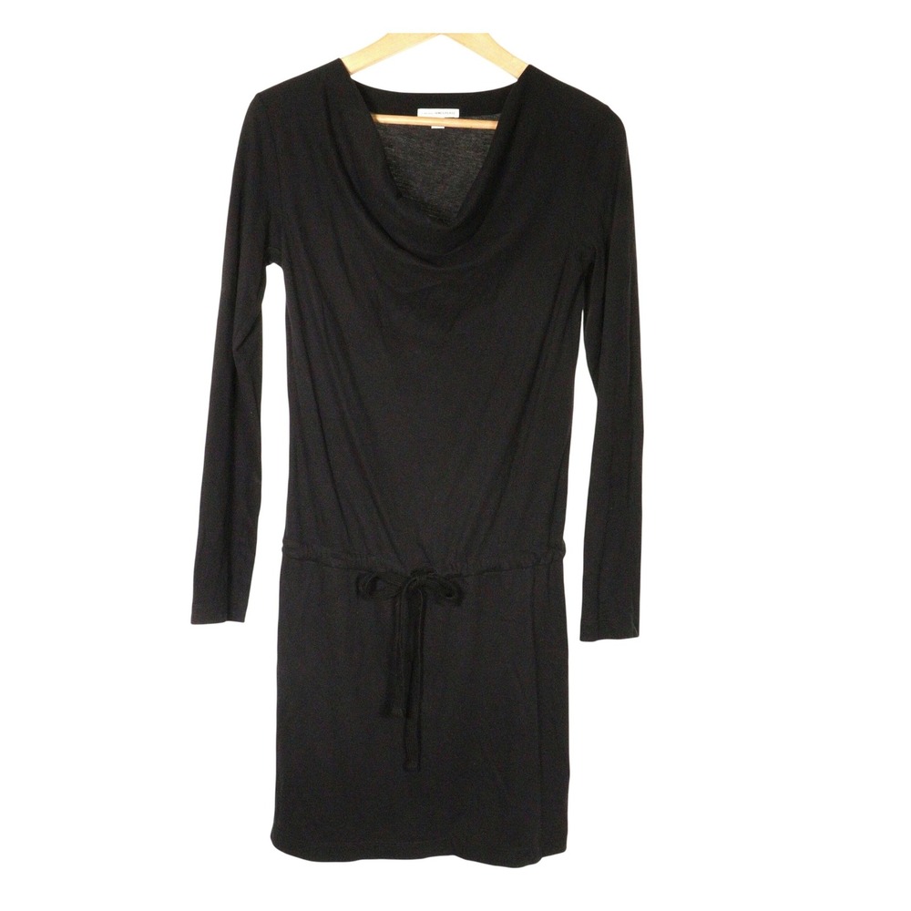 James Perse Dress Cowl Neck Drawstring Waist Black Cotton USA Women 1